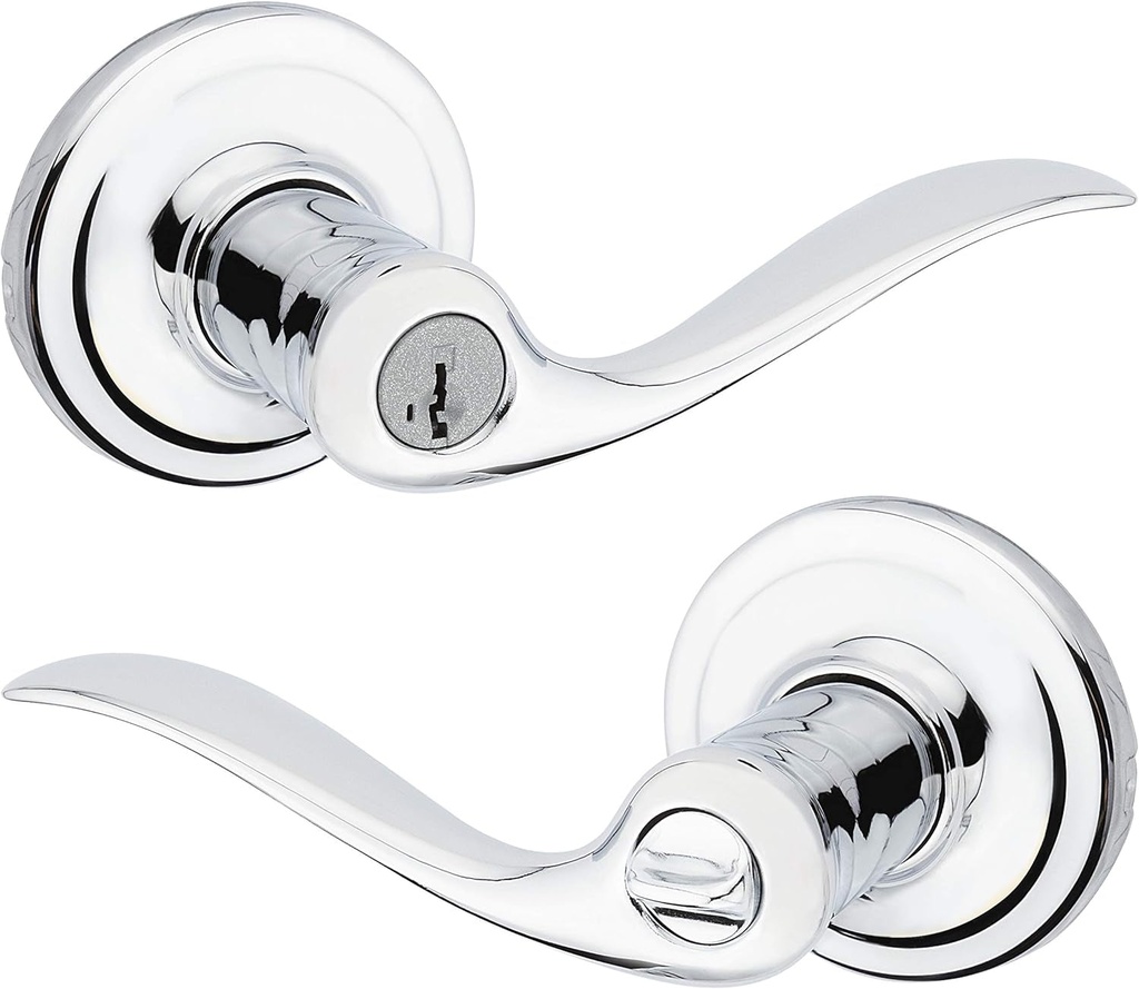Kwikset 97402-572 Tustin Keyed Entry Lever for Garage or Office Door Handle Featuring Smartkey Security with a Traditional Design Entry Lever, Polished Chrome