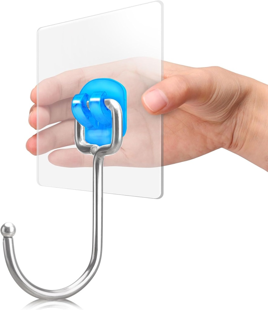 Antimbee 30-Pack Adhesive Wall Hooks, Heavy Duty Hooks 37 Lb(Max),Sticky Wall Hooks Fit Home, Bathroom, Kitchen, Office and Outdoor (Transparent Blue)