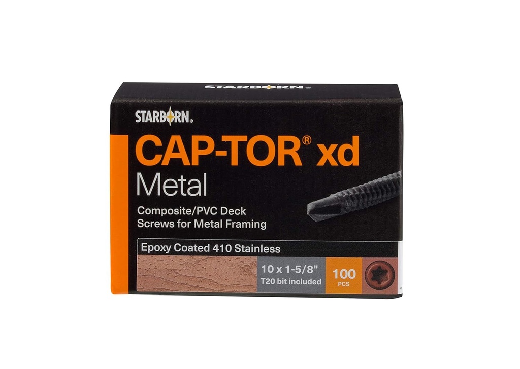 Deckfast Metal (Cap-Tor Xd Metal) - Dark Gray (#53) - 350 Pc. Deck Pack - Self Drill - Type 410 Stainless Steel Fastener for Use with Metal Joists & Trex Elevations, 10 X 1-5/8Inches (MTR53T10162)