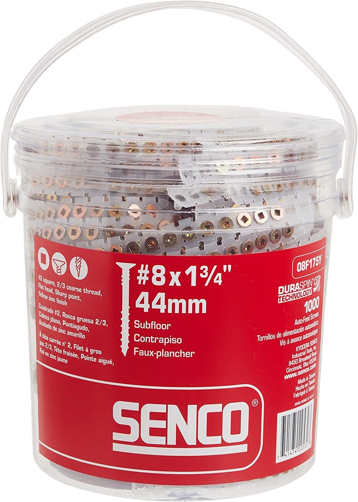 Senco 08F175Y Duraspin# 8 by 1-3/4" Flooring to Wood Collated Screw (1, 000Per Box)