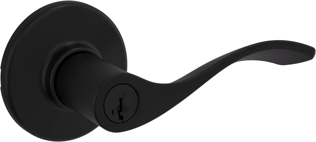 Kwikset Balboa Entry Door Handle with Lock and Key, Secure Keyed Reversible Lever Exterior, Doorlock, for Front Entrance and Bedrooms, Matte Black, Pick Resistant Smartkey Rekey Security