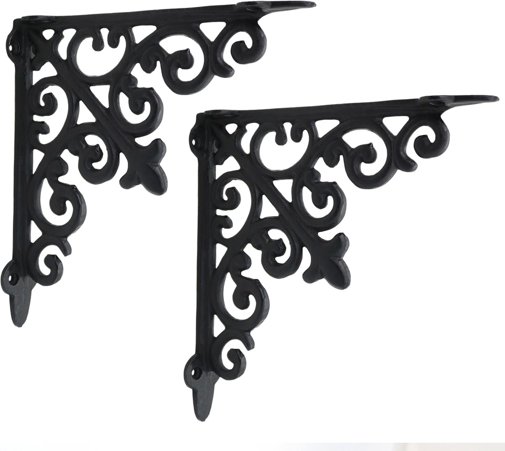 8" X 8" , 2 Pack Shelf Brackets - Set of 2 Pcs Solid CAST Iron Victorian, Colonial, Retro, Steampunck, Gothic, Baroque Medieval