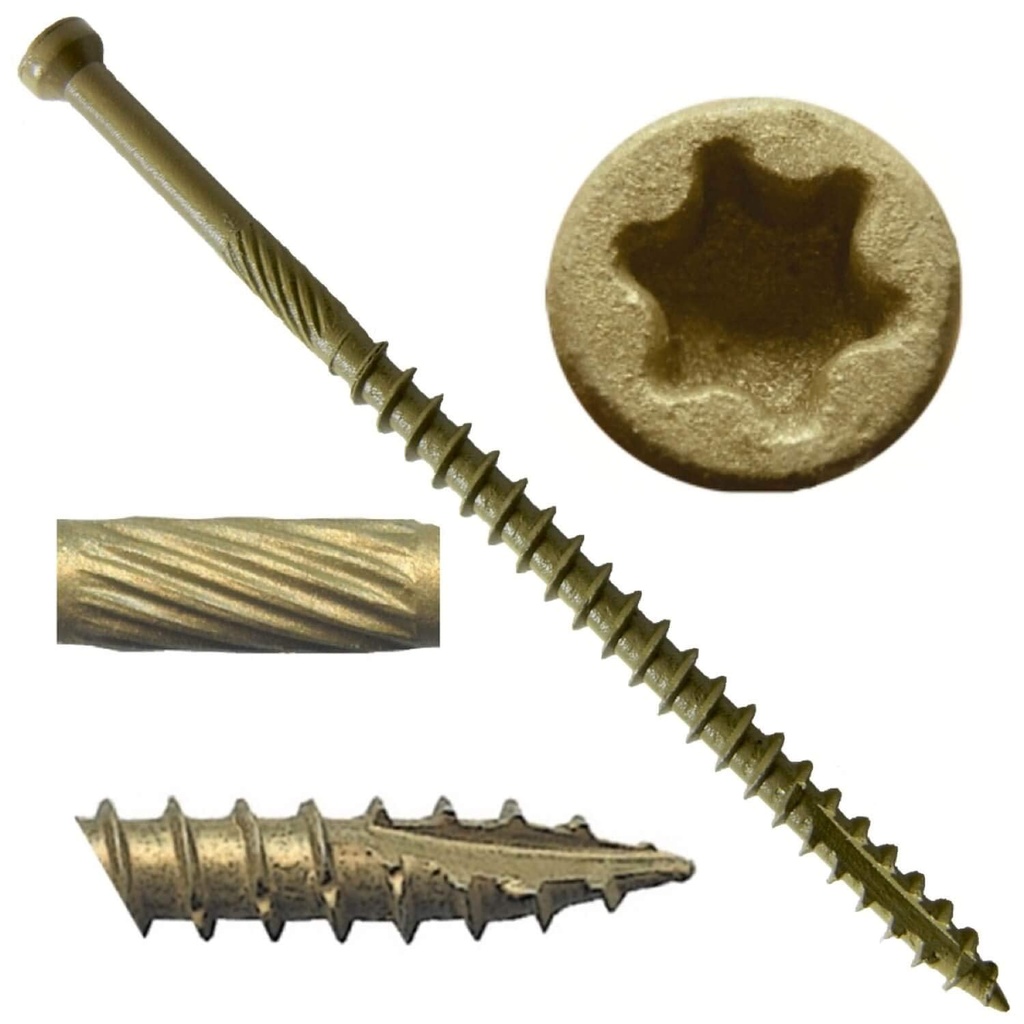 #7 X 3" Bronze Star Exterior Coated "Tiny" FINISH HEAD Wood Screw Torx/Star Head (5 POUNDS - 590 Apx. Screws) -Finish Head Exterior Coated Torx/Star Drive Wood Screws -Tiny Head Wood Screws