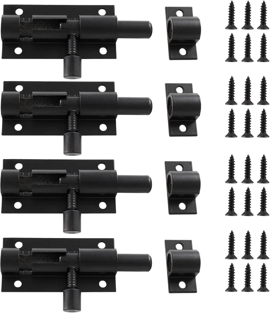 Litoexpe Door Security Slide Latch Lock, 2 Inch Barrel Bolt Latch, Heavy Duty Aluminum Alloy Sliding Door Lock, Rust-Proof Door Lock Latch with 24 Screws, Black