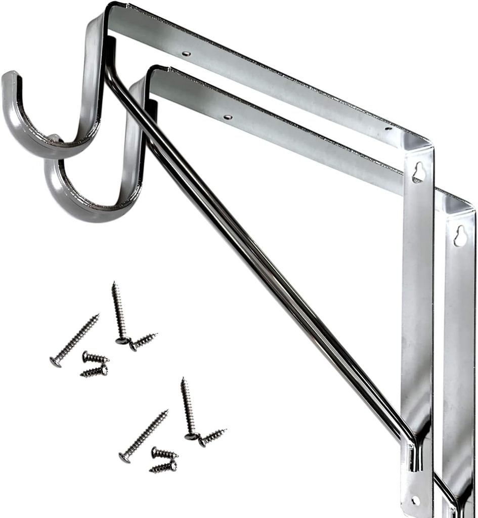 Welded HEAVY DUTY Closet Rod & Shelf Support Bracket - 2 Pack -Chrome