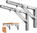 Folding Shelf Brackets - Heavy Duty Stainless Steel Collapsible Shelf Bracket for Bench Table, Space Saving DIY Bracket, Max Load: 550Lb （Long：10” ，2 PCS）