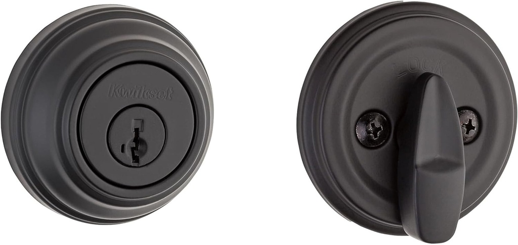 Kwikset 980 Deadbolt Lock, Matte Black round Exterior Keyed Front Entry Door, Pick Resistant Smartkey Rekey Security, Single Cylinder Dead Bolt, with Microban Protection