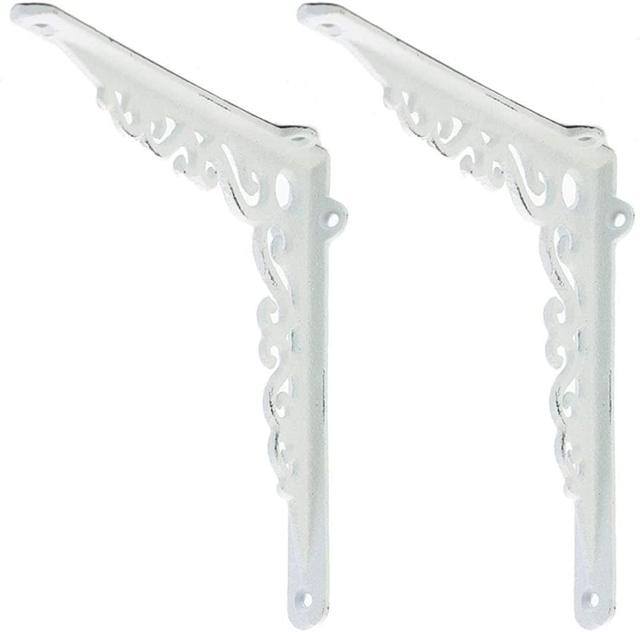 Sungmor Cast Iron Heavy Duty Shelf Brackets - Rustproof Sturdy 90° Right Angle Wall Hanging Supoort Board Hangers - 2PC White & 18.5Cm/7.3Inch - Elegant & Decorative Corner Brace Joint Angle Bracket