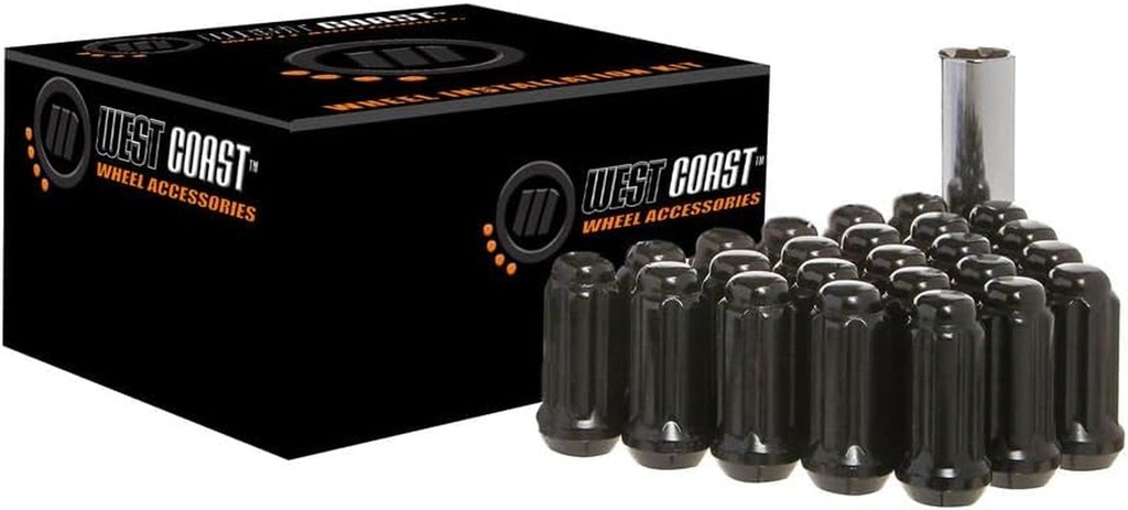 9/16" Bulge Acorn Spline Lug Nuts 1.9" 8 Lug Install Kit Black