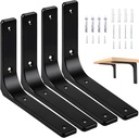 10" X 8" Metal Shelf Brackets, Heavy Duty L Hanging Angle Brackets, Iron Wall Bracket for Countertop Support, Corner Brace Joint, Black, 4 PCS
