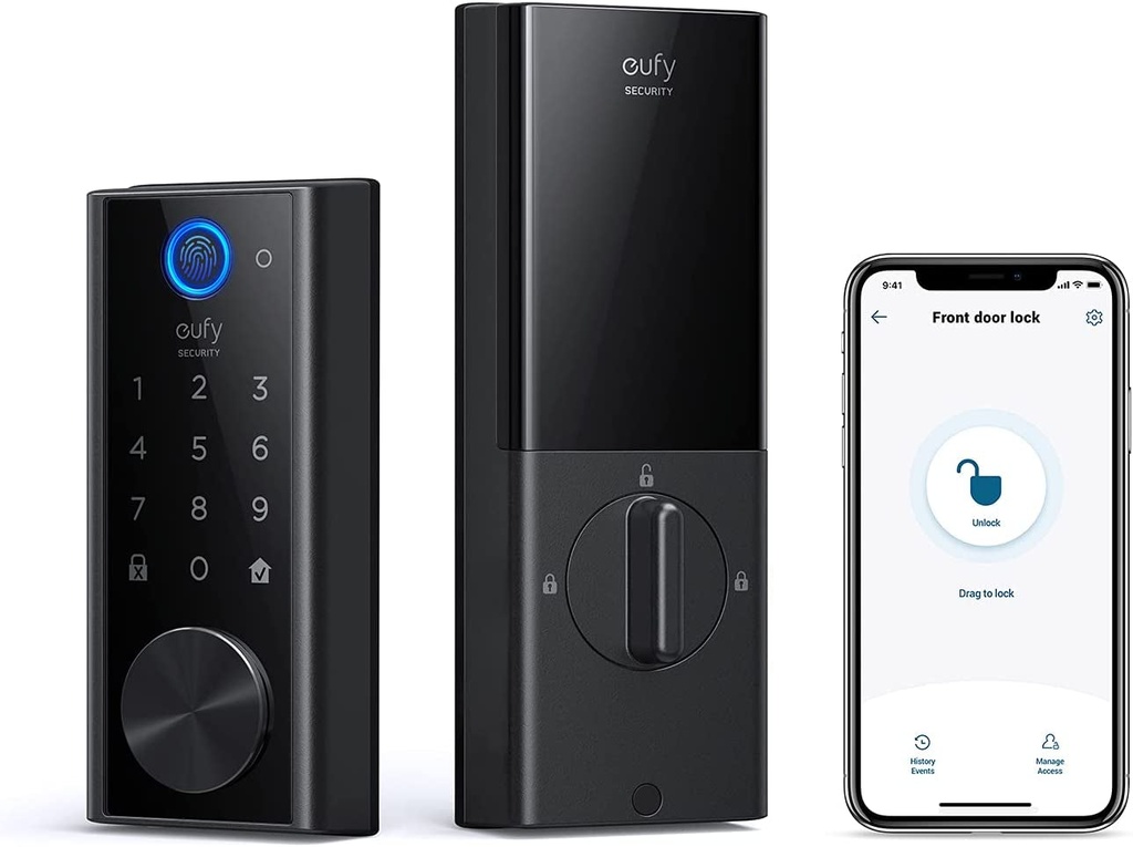 Eufy Security S230 Smart Door Lock Touch & Wi-Fi, Fingerprint Scanner, Keyless Entry Wi-Fi Bluetooth Electronic Deadbolt, Touchscreen Keypad, BHMA Certified, IP65 Weatherproofing