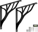 Rustic Tree Shelf L Brackets by Balin Designs (Black) for 12”-14” Shelves - Heavy-Duty Decorative Metal Mantel Bracket Supports - Easy Installation with Included Hardware - Set of 2
