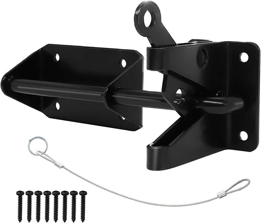 Heavy Duty Automatic Gate Latch for Wooden Fences Metal Gates Vinyl Fence,Self Locking Outswinging Pool Dog Gate Door Latches Gravity Security Latch with Cable Pull Gate Opener, Black