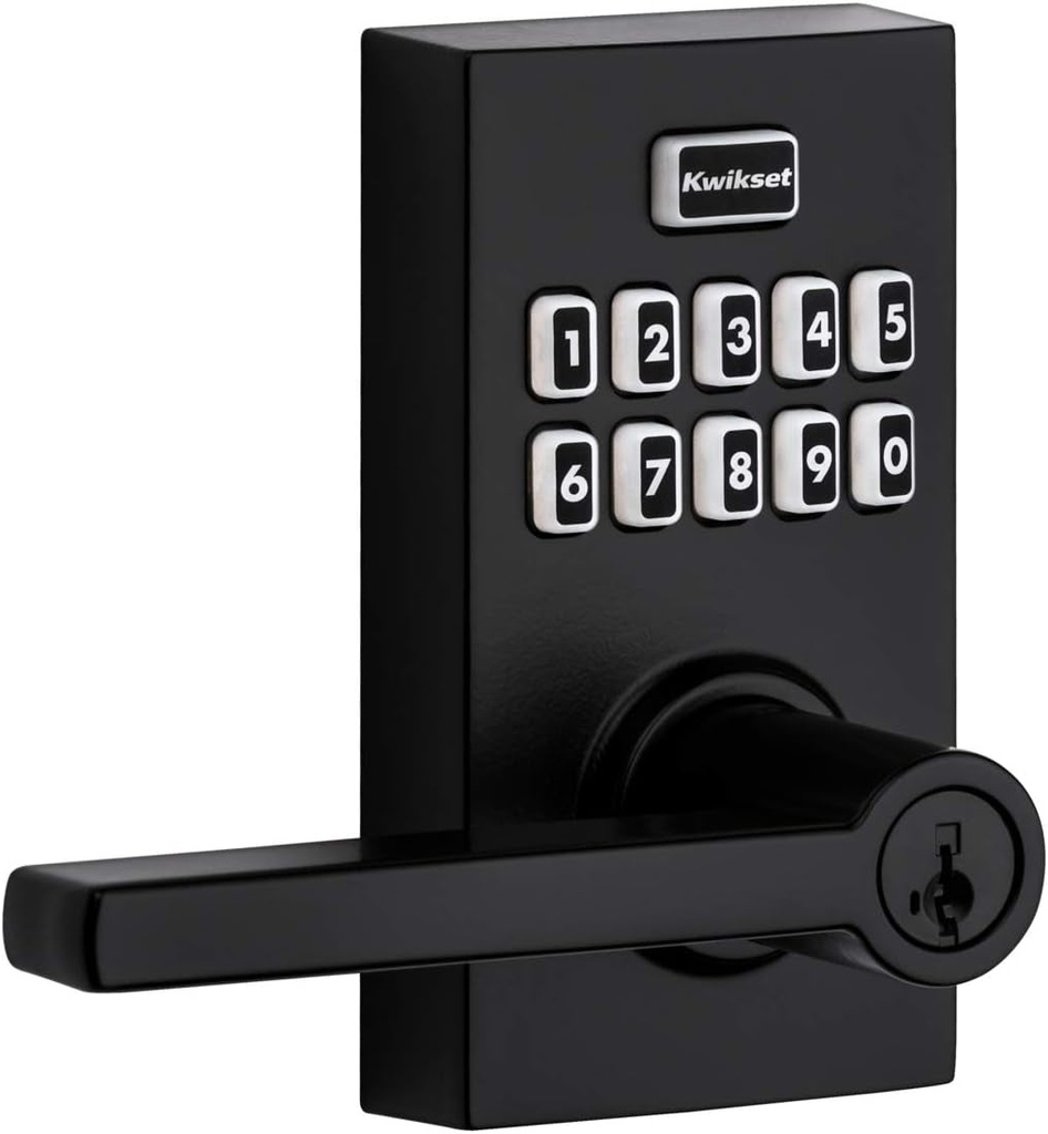 Kwikset 99170-004 Smartcode 917 Keypad Keyless Entry Contemporary Residential Electronic Lever Lock Deadbolt Alternative with Halifax Door Handle and Smartkey Security, Matte Black