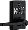 Kwikset 99170-004 Smartcode 917 Keypad Keyless Entry Contemporary Residential Electronic Lever Lock Deadbolt Alternative with Halifax Door Handle and Smartkey Security, Matte Black