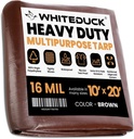 WHITEDUCK Super Heavy Duty Poly Tarp Cover 16 Mil & 10 Mil with Grommets and Reinforced Edges (Brown, White & Silver Black) (Brown- 16 Mil, 10' X 20')
