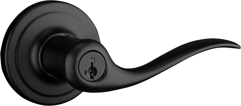 Kwikset Tustin Entry Door Handle with Lock and Key, Secure Keyed Reversible Lever Exterior, for Front Entrance and Bedrooms, Matte Black, Pick Resistant Smartkey Rekey Security and Microban