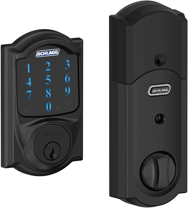 Schlage Connect Camelot Touchscreen Deadbolt with Built-In Alarm, Matte Black, BE469 CAM 622, Works with Alexa via Smartthings, Wink or Iris