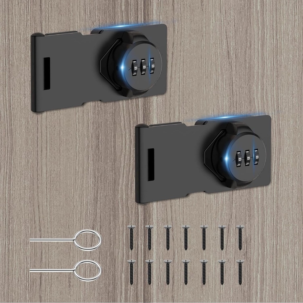 2Pcs Cabinet Door Lock, Closet Lock-Password Hasp Locks, Keyless Combination Lock, Door Security Latch for Small Door, Closet, Barn, Bathroom, Garage, Easy DIY Installation, Wide Range of Uses (Black)