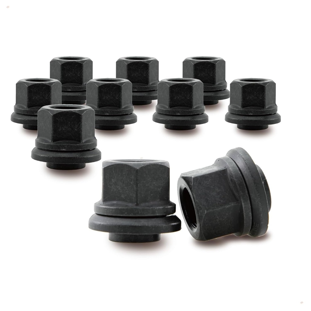 Two-Piece 6Mm Sleeve Flanged Wheel Nuts 10PCS, M22X1.5 Hex:33Mm Black for Heavy Duty Truck Semi Truck Fit Steel Single Wheels with Hub Piloted Seat & 26Mm Bolt Hole Size