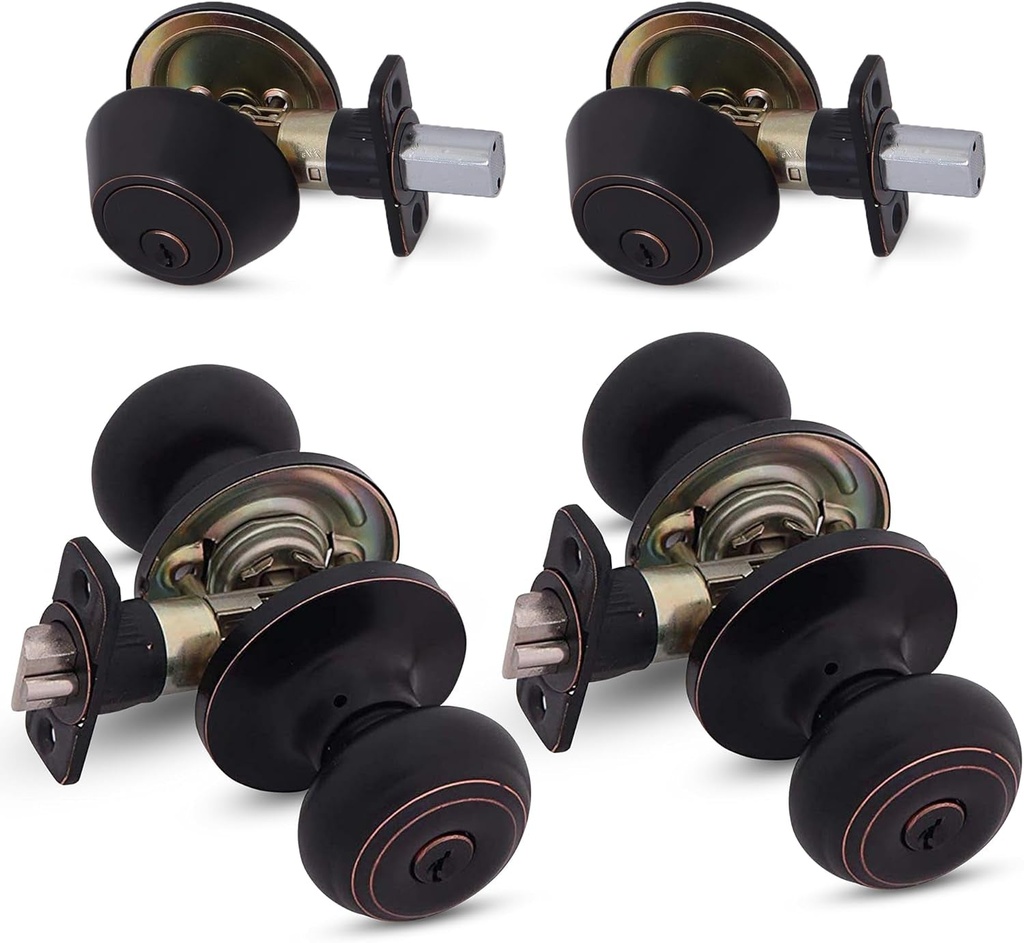 Honeywell Safes & Door Locks - 2 Pack Entry Door Knob with Deadbolt Lock Set for Front Door - Interior/Exterior Door Lock Fit'S Standard Size Doors - anti Bump Resistant - Oil Rubbed Bronze - 8101406