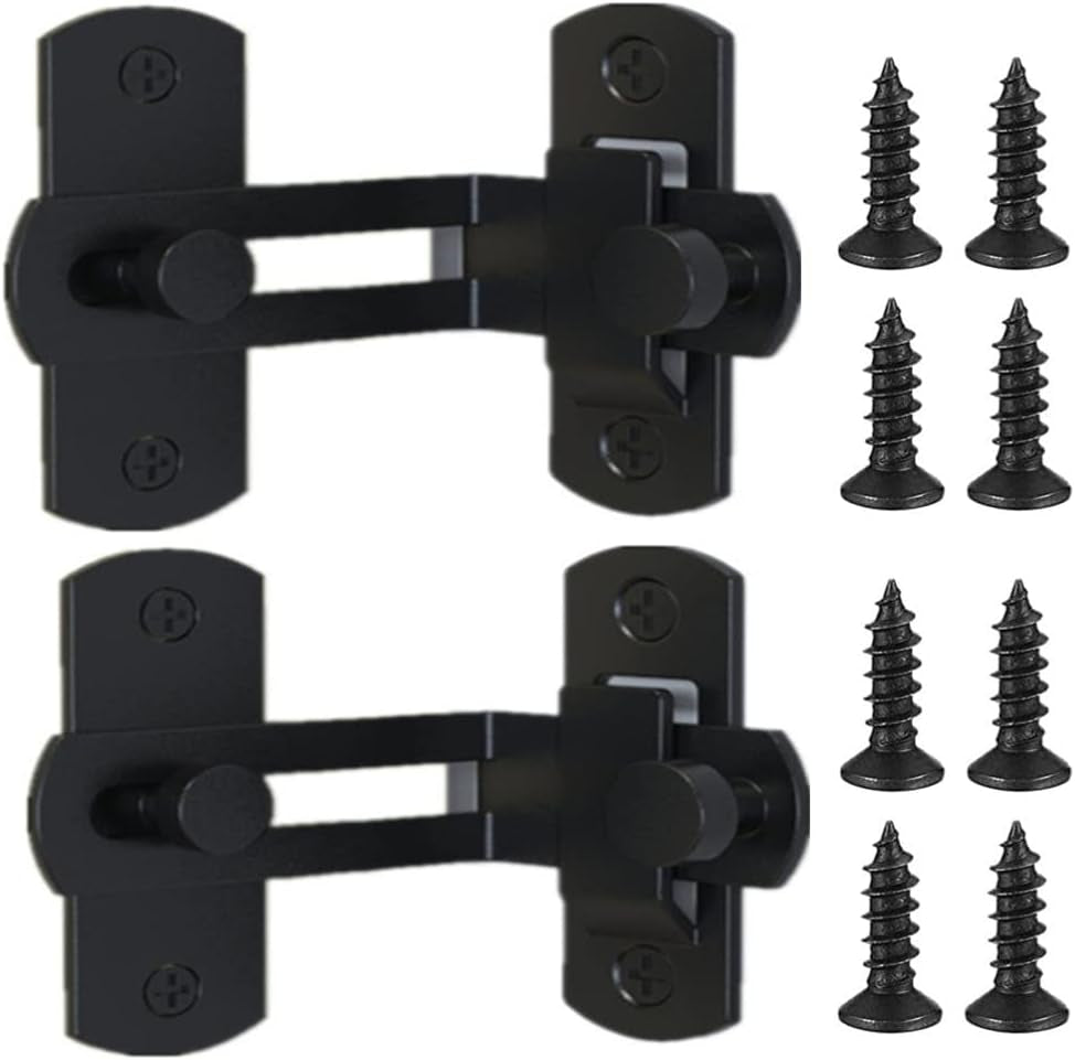 Szhdxsy (2 Pcs) 90 Degree Stainless Steel Latch,Flip Door Sliding Latch,Safety Sliding Barn Door Lock,Latch Lock,Right Angle Curved Door Lock,Matte Black