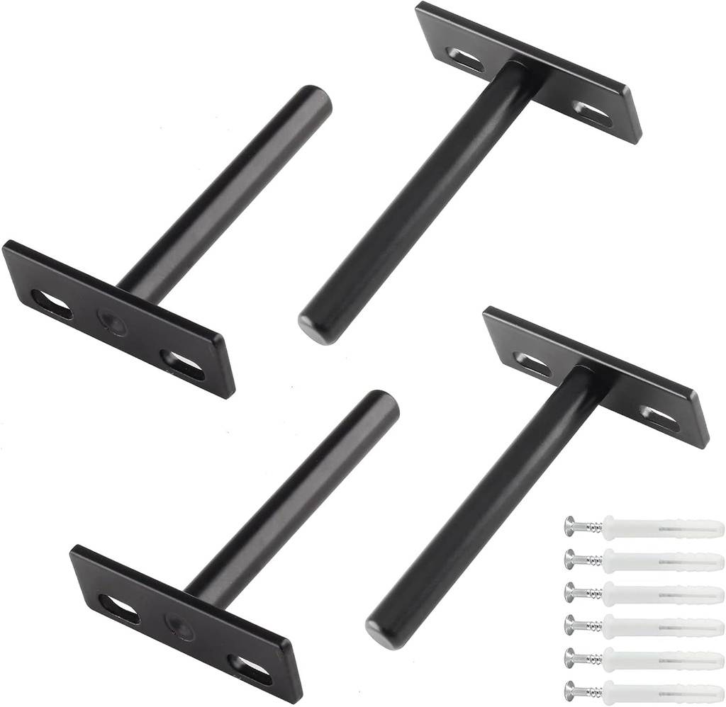 Luomorgo 4 Pcs Floating Shelf Bracket 3 Inch Shelf Brackets Heavy Duty Black Blind Shelf Support Bracket, Hidden Wall Mounted Shelf Brackets with Screws & Wall Plugs