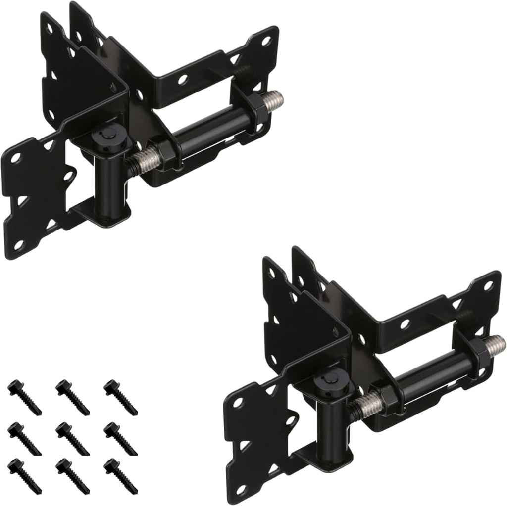 "Long Leg" Stainless Steel Self-Closing or Non Self-Closing Pair of Hinges in Black for Vinyl/Pvc Fences (AD1008B)