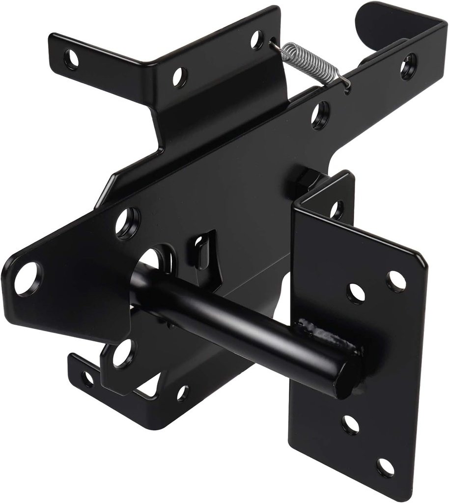 Gate Latches for Wooden Fences Heavy Duty Post Mount Automatic Gravity Lever Spring Self Locking Hardware Wood/Vinyl Fence Gate Lock for Secure Pool/Yard/Garden,Black Finishing,Steel