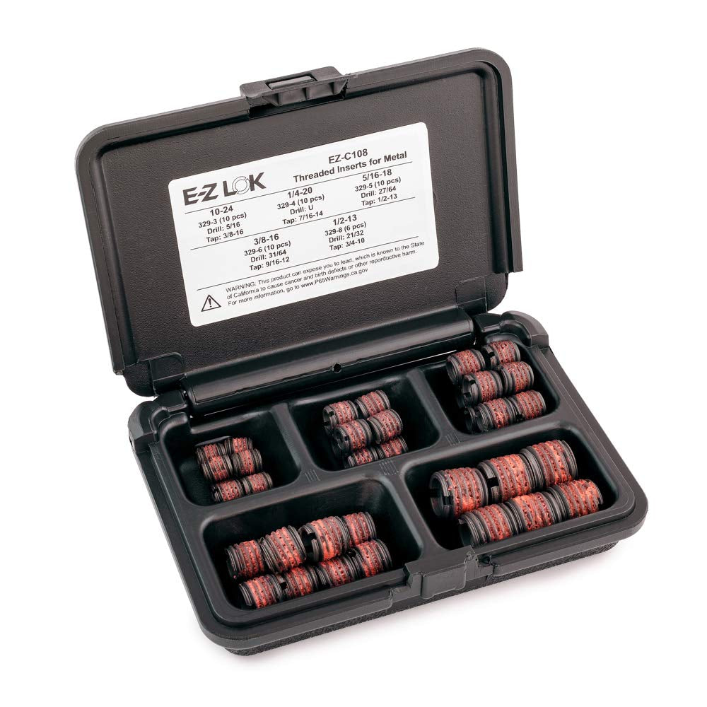 E-Z LOK-C108 Threaded Inserts for Metal; Assortment Kit; Carbon Steel; Heavy Wall; UNC Internal Threads, 10-24, 1/4-20, 5/16-18, 3/8-16, 1/2-13; 46 Pieces