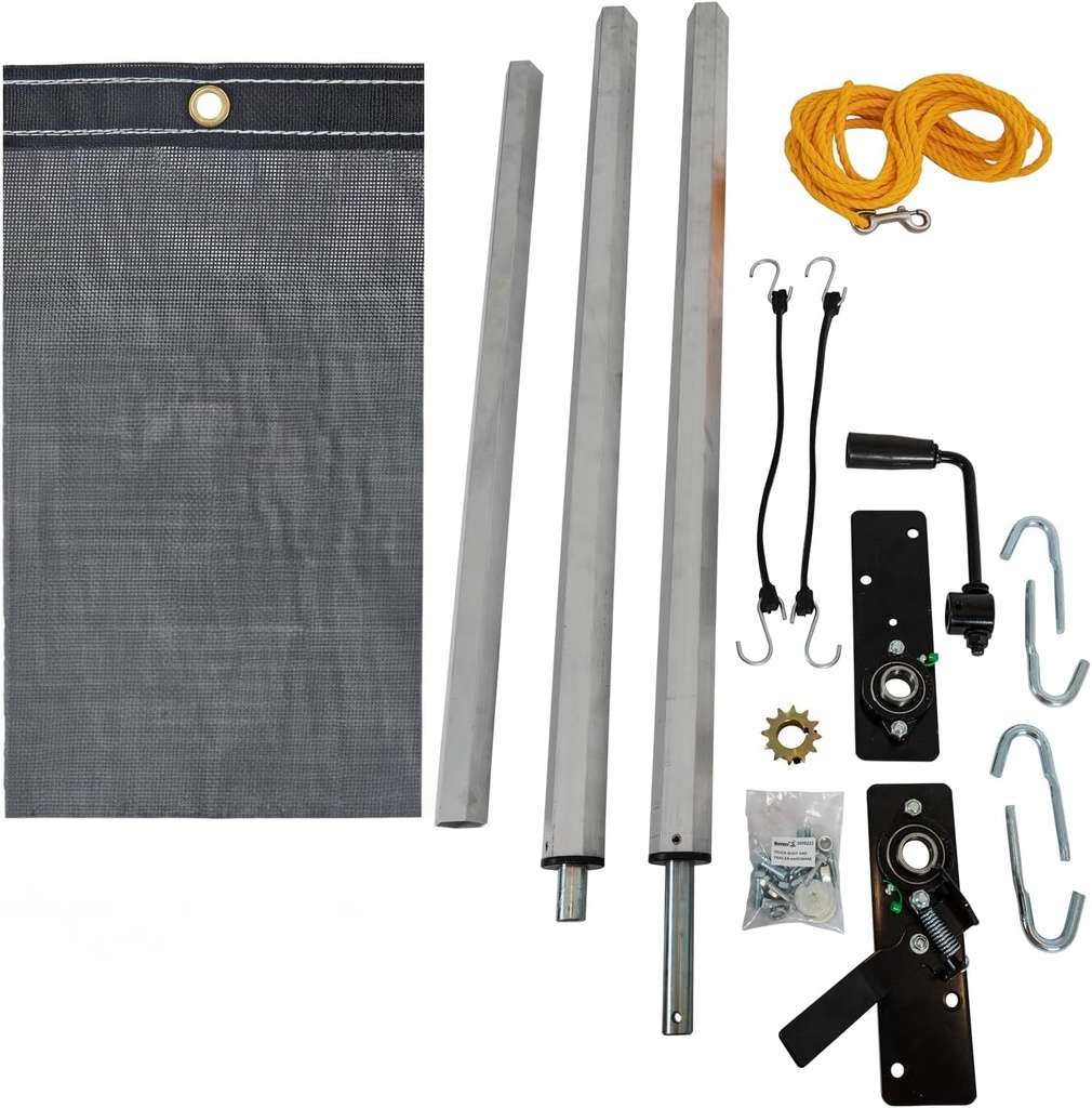 Buyers Products DTR7512 Manual Aluminum Tarp System, 7-1/2 FT X 12 FT Mesh Tarp, without Deflector, Dump Body Tarp Kit, Dump Trailer Accessories, Dump Body Accessories, Black