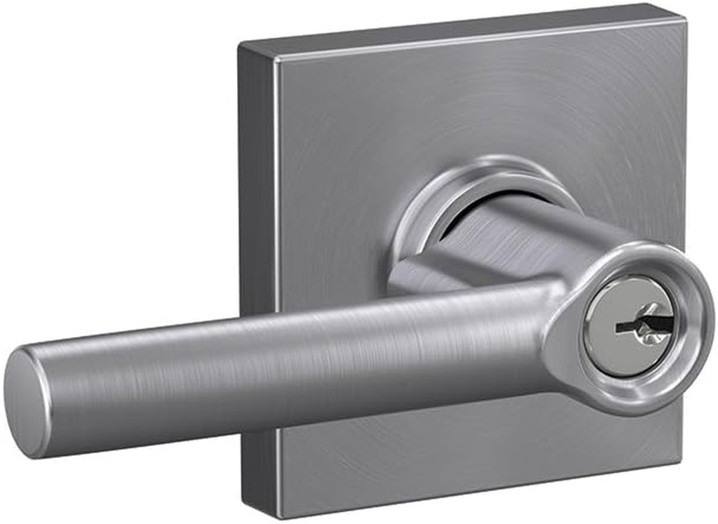 SCHLAGE F51A BRW 626 COL Broadway Lever with Collins Trim Keyed Entry Lock, Satin Chrome