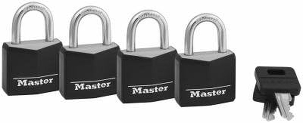 Master Lock 131Q Solid-Brass Keyed Padlocks, Black, 4-Pack, 1-3/16 In. - Quantity 4