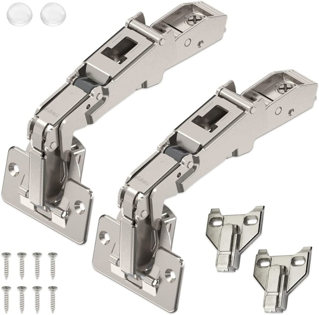 Blum 170 Degree Cabinet Hinges Bundle – Pack of 2 Full Overlay Self Close Door Face Frame Nickel Hinges with 2 Cabinet Bumpers & 8 Screws Lazy Susan Corner Cabinet Hinges Concealed European Hinges