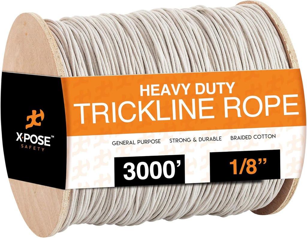 White Unglazed Trickline Rope - 3,000 Ft X 1/8 Inch Theatrical Tie Line Heavy Duty Spool, Cable Management and Wire Tie - for Theatre, Stage Decor, Rigging and Utility Applications - Xpose Safety