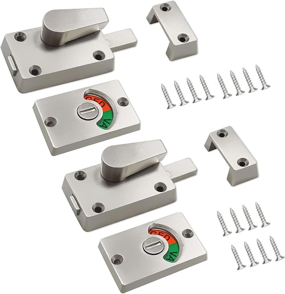 2Pcs Latch Indicating Lock,Latch Indicator Bolt,Privacy Partition Indicator Lock with Occupancy Indicator,Toilet Public Toilet Bathroom Stall Door Latch Lock (Silver,2Pcs)