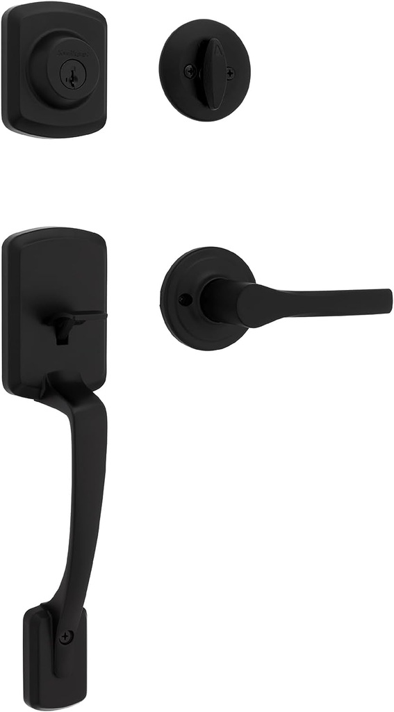Kwikset Henley Front Door Lock Handle and Deadbolt Set, Entry Handleset Exterior with Interior Reversible Lever, Matte Black, Pick Resistant Smartkey Rekey Deadbolt Security, with Microban Protection