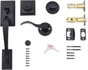 Amazon Basics Modern Exterior Door'S Handle with Right-Hand Wave Lever and Deadbolt Lock Set, Matte Black