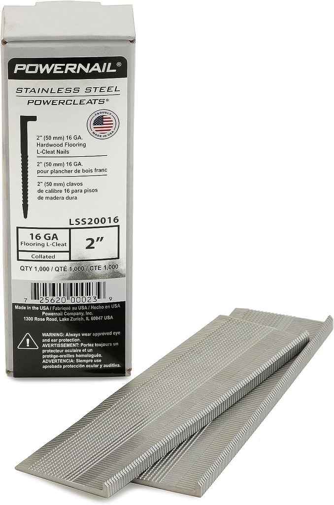 Powernail LSS20016 16 Gauge 2 Inch Length Stainless Steel L-Cleat Flooring Nails (Box of 1000)