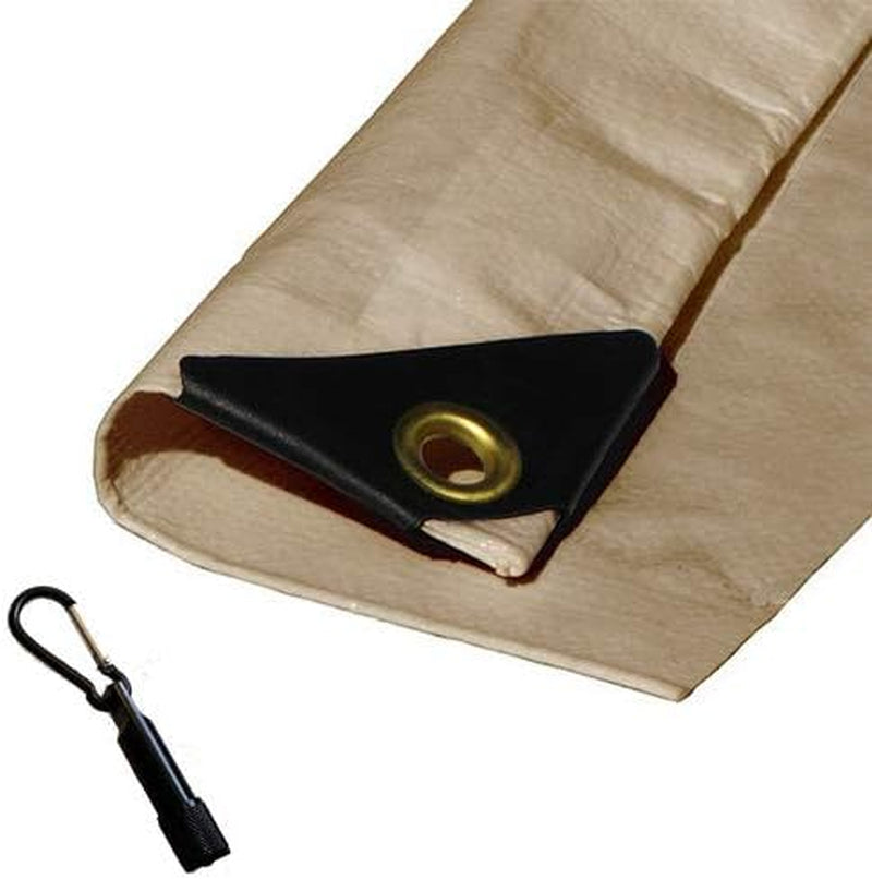 Heavy Duty Waterproof Desert Beige Tarp with Reinforced Corners Bundled with Carabiner Flashlight (10X30)