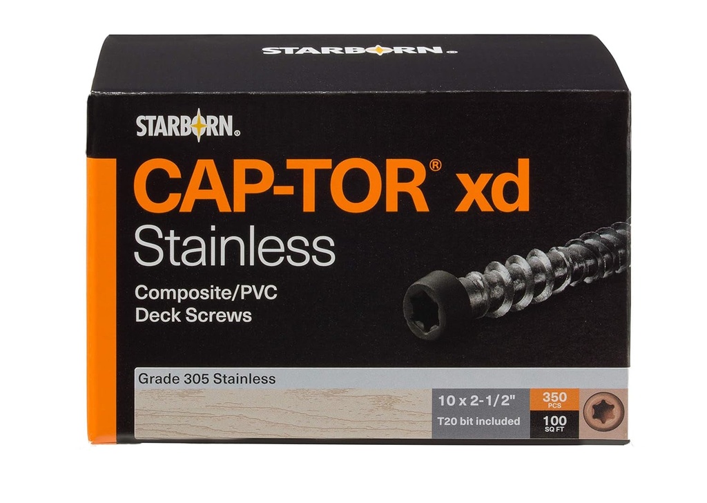 Headcote Cap-Tor Xd - #10 X 2-1/2" - #82 Mahogany - 305 Stainless Steel Capstock & Composite Deck Screws - 350 Pc Deck Pack