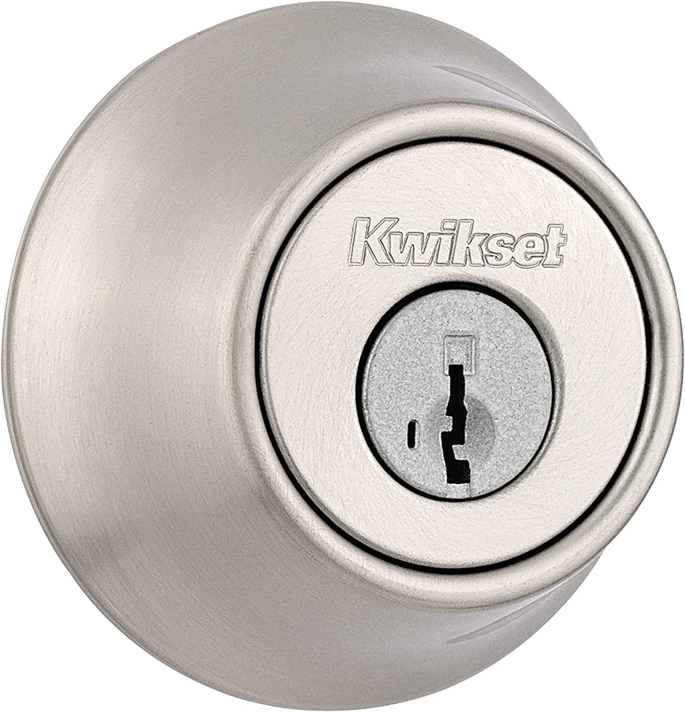 Kwikset 660 Deadbolt Lock, Satin Nickel round Exterior Keyed Front Entry Door, Pick Resistant Smartkey Rekey Security, Single Cylinder Dead Bolt, with Microban Protection, 96600-728