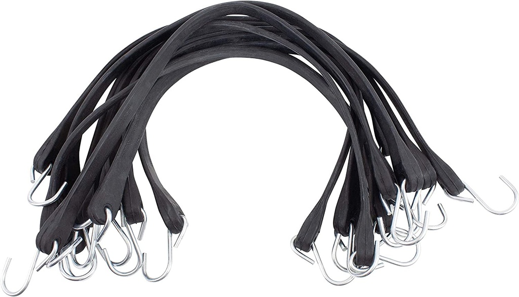 Mytee Products 50 Pack 15" Natural Rubber Tarp Bungee Straps Tie down Cords S Hooks Heavy Duty Ideal for Securing Tarps
