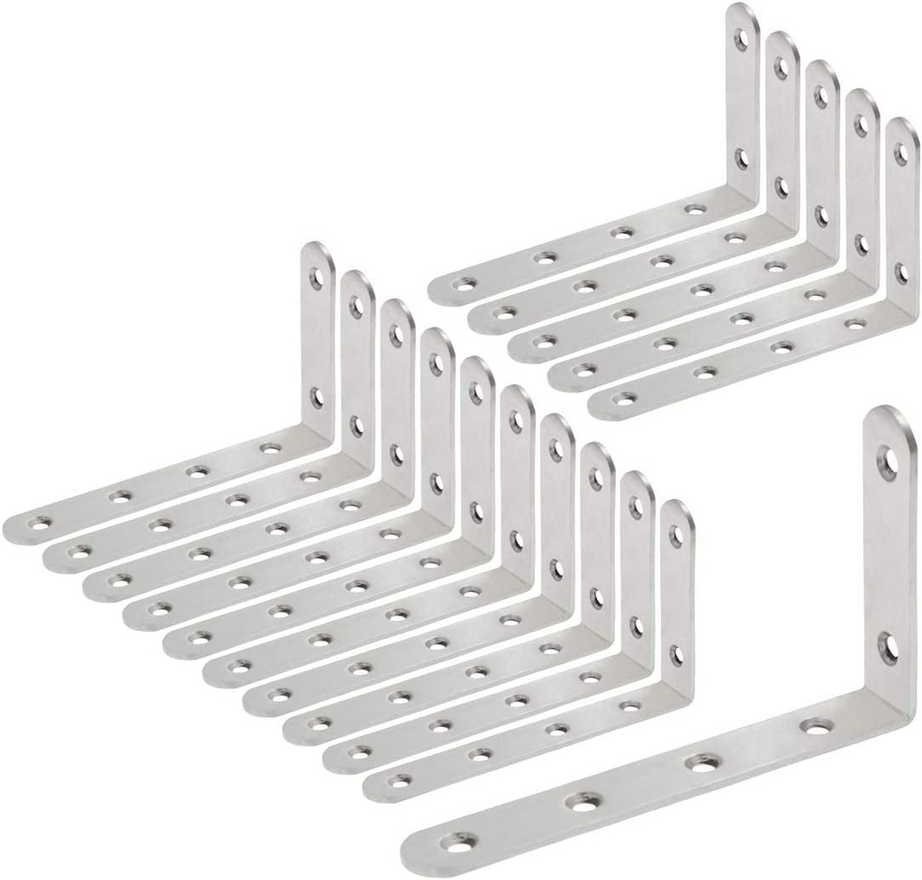 Luomorgo 16 Pcs L Brackets for Shelves Heavy Duty Stainless Steel L Shaped Bracket Decorative Corner Brace Joint Right Angle Bracket Wall Hanging Bracket with Screws, 5" X 3", Silver