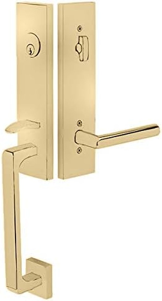 Emtek Products Contemporary Davos Style Single Cylinder Tubular Entry Set 4818 with Right Hand Stuttgard Lever in Satin Brass,2 Backset Sizes Included 2-3/8 In. and 2-3/4 In
