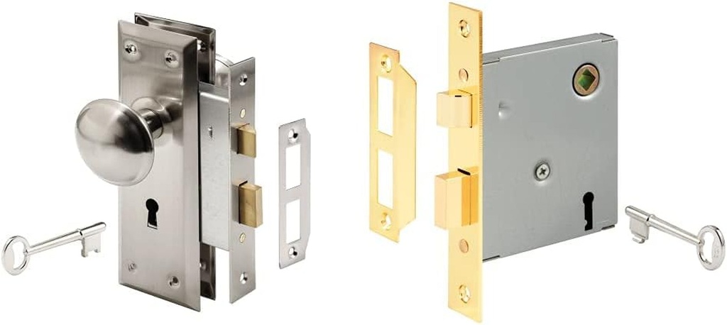 Prime-Line E 2330 Mortise Keyed Lock Set with Satin Nickel Knob – Perfect & Prime-Line Products E 2294 Mortise Keyed Brass Knob – Perfect for Replacing Broken Antique Lock Sets and More