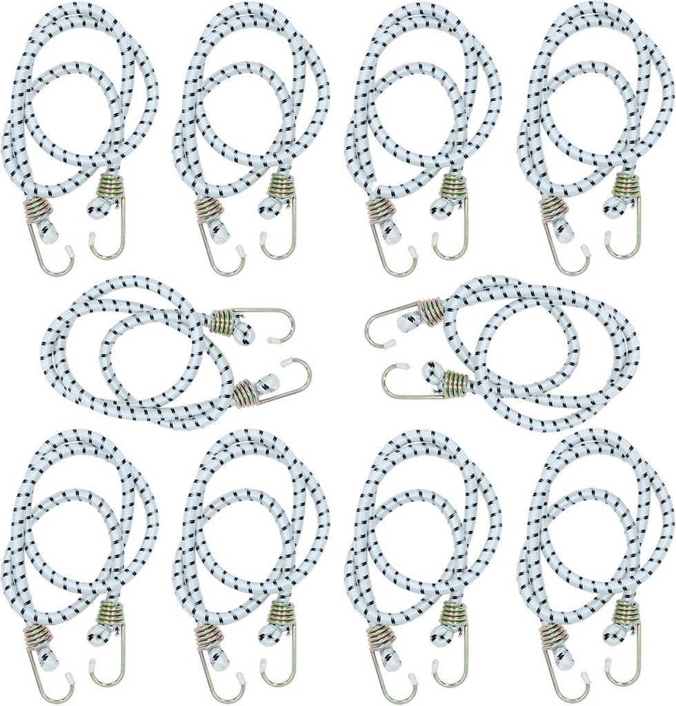 AB Tools-Toolzone 48" Heavy Duty Bungee Cords Fasteners Tie Downs Fastening Metal Hooks 10Pk