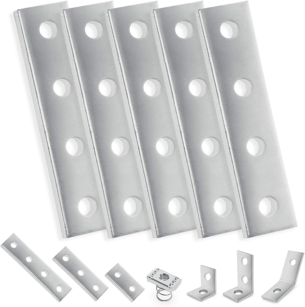 Ohlectric 39797 Zinc-Plated 4 Hole Splice Plate Joist | 1-5/8” Wide X 7-1/4" Long X 1/4” Thick with 9/16" Holes | Heavy Duty Plate Made from Industrial-Grade Steel - Pack of 5