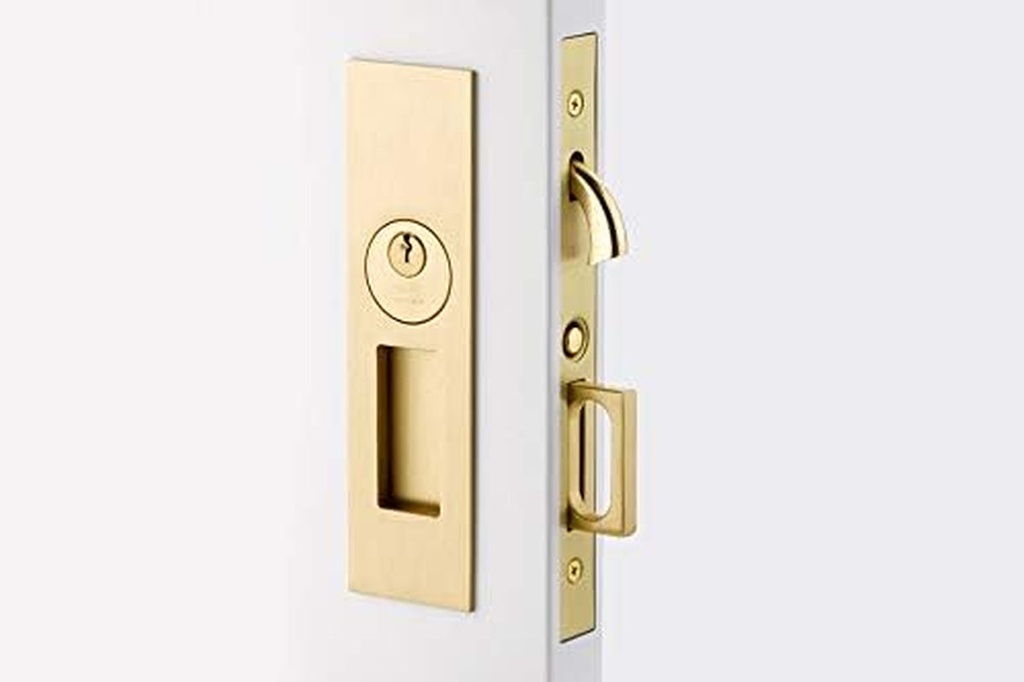Emtek Pocket Door Mortise - Narrow Modern Rectangular Keyed Function (Bright Chrome)