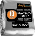Super Heavy Duty Tarp Cover Reinforced Grommet Multi-Purpose Pool Cover Boat Tarp Camping Tarp UV Resistant Waterproof Tarpaulin Canopy Tent Waterproof Tarp Cover (BLACK-SILVER, 50' X 100')